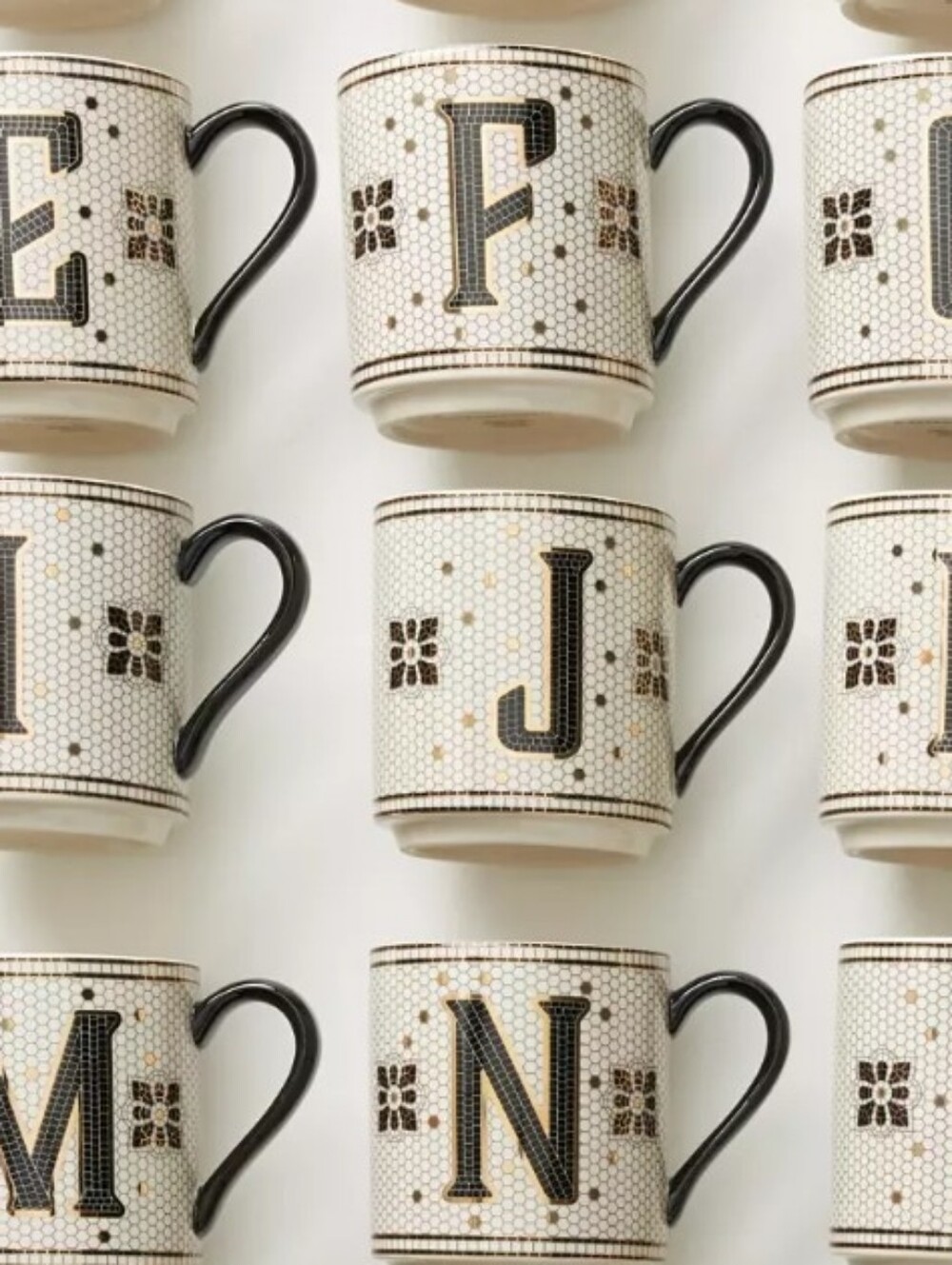 Anthropologie Bistro Tile Stoneware Mug Monogram Initial Letter J - Picture 5 of 5